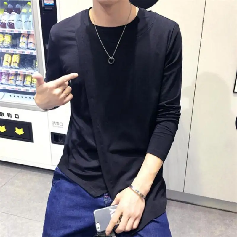 Hair stylist trend personality tide male t-shirt irregular asymmetric fake two nightclub hip hop big size shirt | Мужская одежда