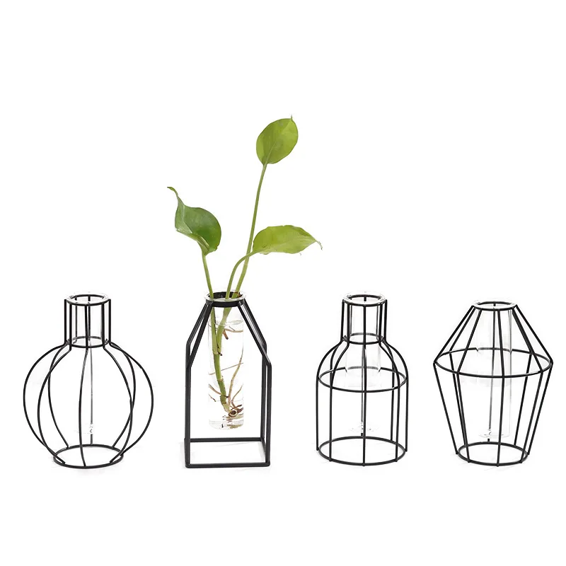 

Nordic wind simple geometric iron transparent glass hydroponic vase ornaments living room flower arrangement home decorations