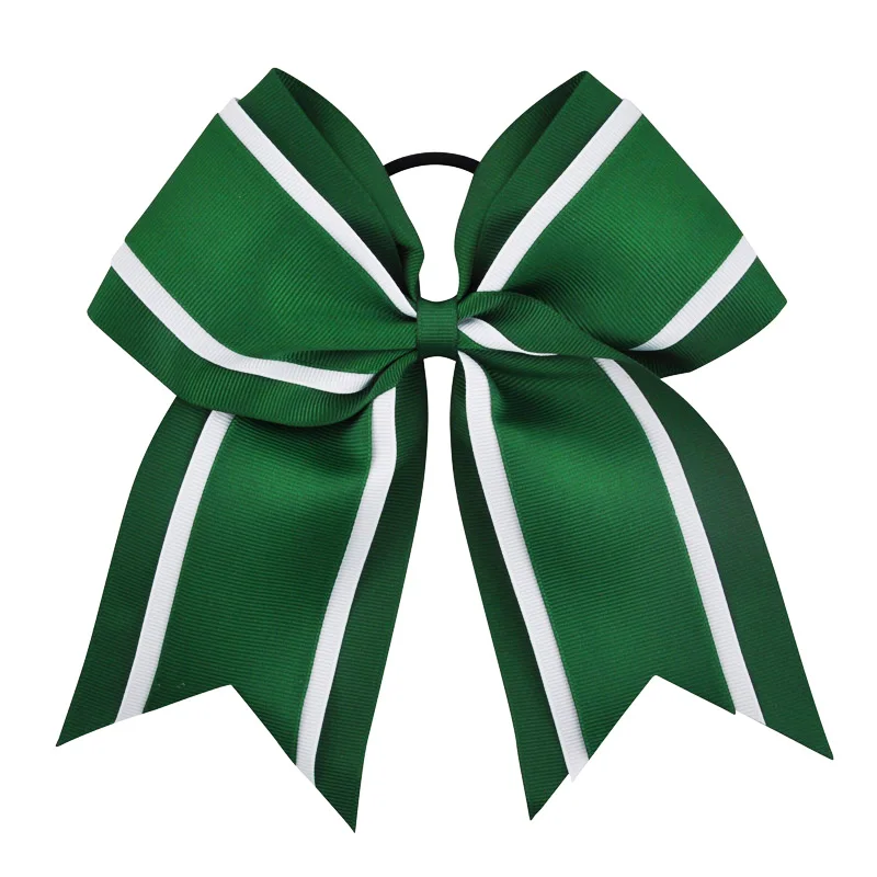 

8 Inch Grils Hair Bows With Elastic Bands Girls Kids Grosgrain Cheerleading Bows With Gold Silver Organza Hair Accessories