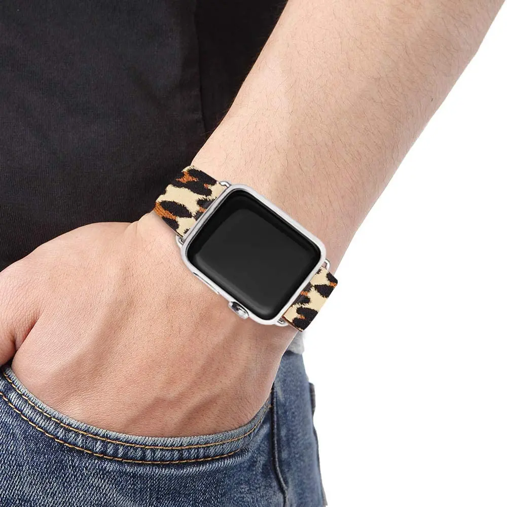 Apple Watch Band 38mm 40mm 42mm 44mm,Leopard Genuine Leather Replacement Band For Apple Watch Series 6/5/4/3/2/1iWatch SE