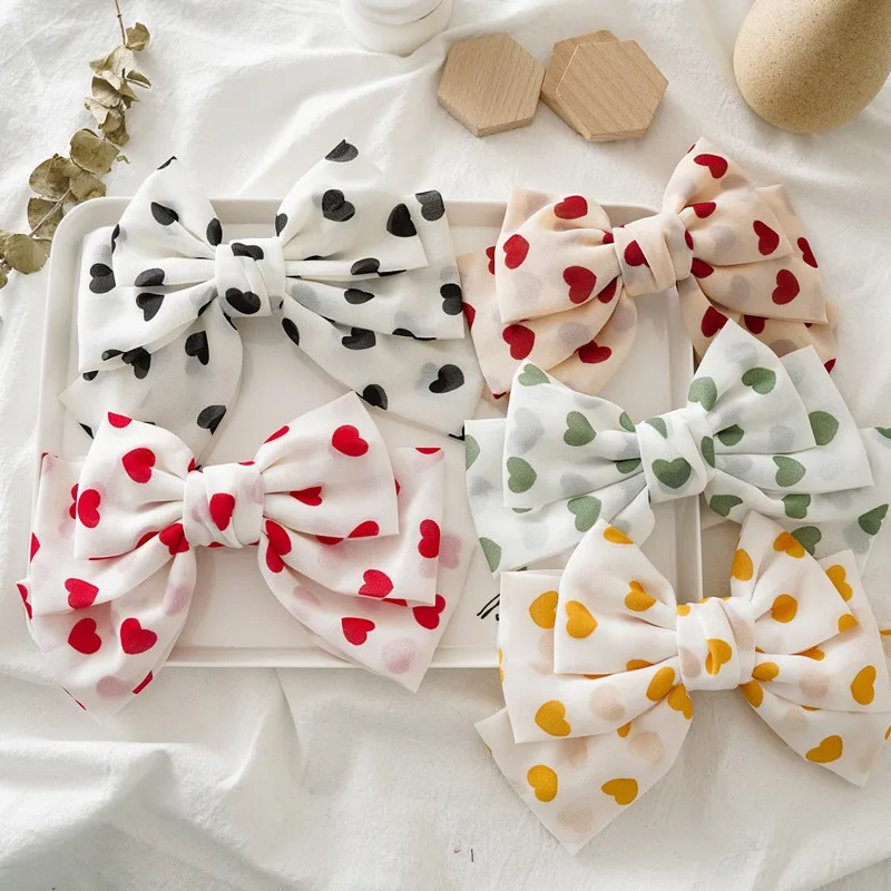 

Two/Three Layers Hair Bows Chiffon Hairpins Woman Girls Bowknot France Clips Heart Hair Grip