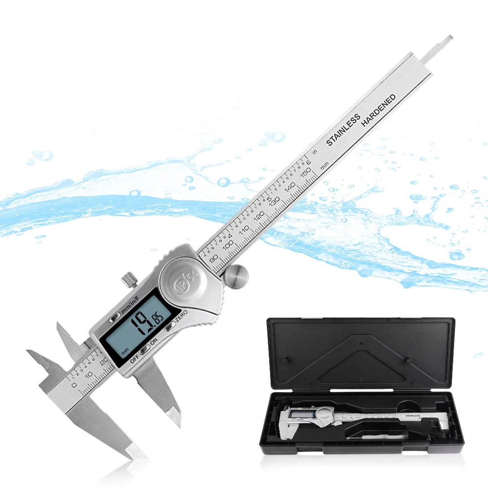 

6 inch/150mm Durable Stainless Steel Electronic Vernier Calipers Waterproof Digital Caliper Micrometer Gauge Measuring Tool