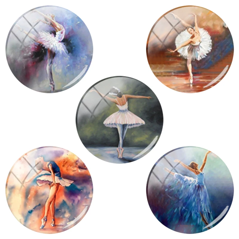 

TAFREE Vintage Ballet Dancing Girl Painting 12mm/15mm/16mm/18mm/20mm/25mm Round Glass Cabochon Dome Flat Back Making Findings