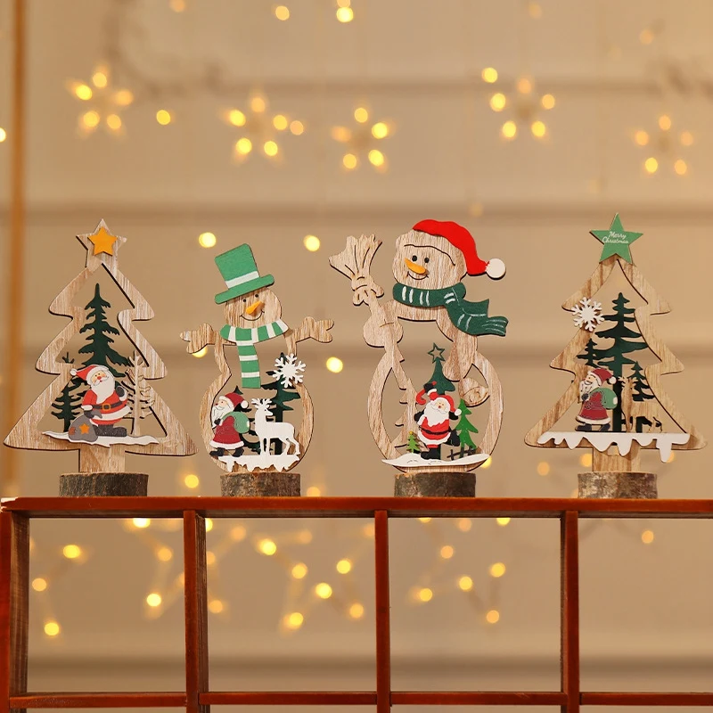 4 Pcs Mini Christmas Trees Wooden Assembled Table Top Decorations for Display Window DIY Home Decor | Дом и сад