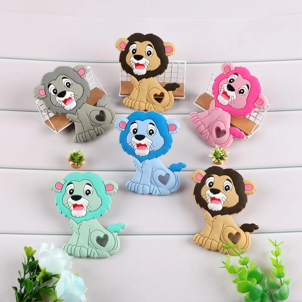 Kovict-mordedor de silicona de Le&oacute;n para beb&eacute;, mordedor Molar de Animal, cadena de chupete, accesorios de joyer&iacute;a masticables, juguetes de enfermer&iacute;a, 1 pieza-1