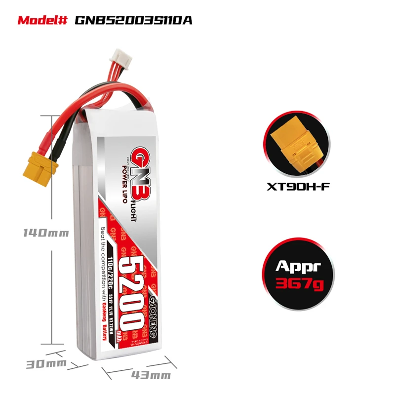 

GAONENG GNB 11.1v5200mAh 110C/220C Rechargeable Battery For RC Quadcopter FPV Racing Drone Parts HV 3S Battery For RC Cars Boats