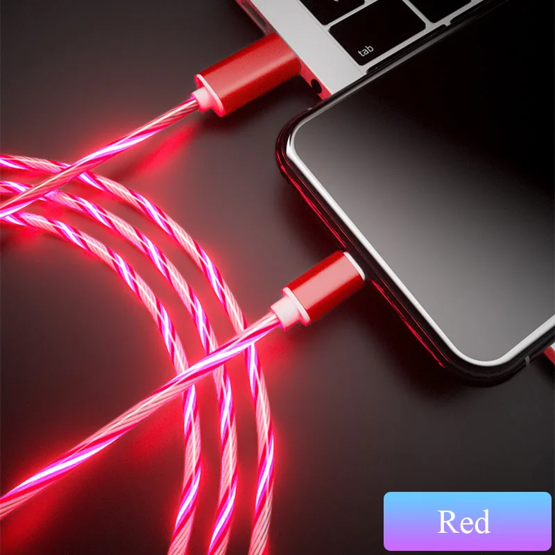 Red Светящийся кабель мобильного телефона зарядный кабель СВЕТОДИОДНЫЙ Свет Micro usb type C зарядное устройство для iPhone X samsung Galaxy S9 S8 зарядка USBC шнур - Цвет: Red