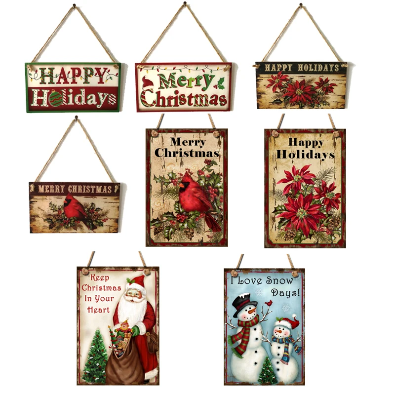 Christmas Pendant Wooden Hanging Tags New YearDecorations For Home Snowman Santa Claus Ornaments Party Xmas Tree Door Decors | Дом и сад