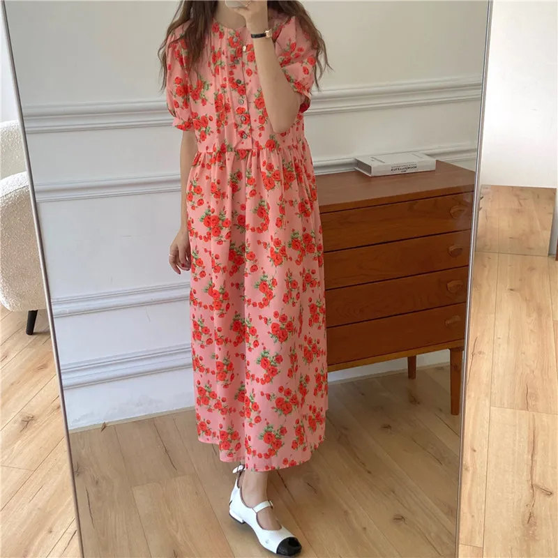

Hzirip V-Neck Hot Puff Sleeves Loose High Waist Ladies Casual 2021 All-Match Chic Fashion Gentle Elegant Thin Summer New Dress