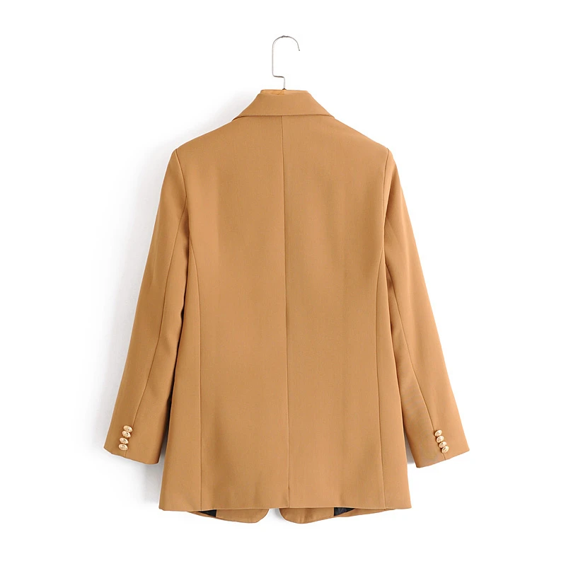 

TMODA558 Za Women 2021 Office Wear Double Breasted Blazer Coat Vintage Long Sleeve Pockets Female Outerwear Chic Tops 3 Colors
