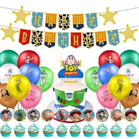 toy story theme decoration hudi buzz lightyear cake card balloon birthday pull flag balloon party set