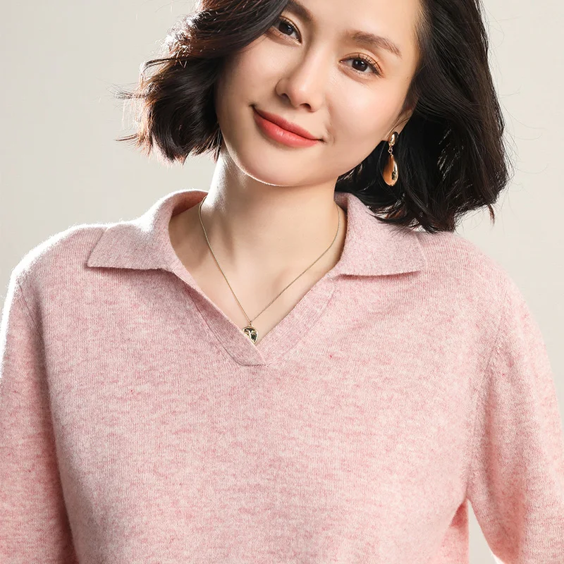 

Women's Sweaters and Pullovers 100% Wool Cashmere Knit Soft Warm Jumper Female Winter New POLO Collar Basic Sweater 5 Colors