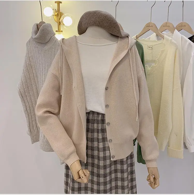 

ZITY 2020 Spring New Women Hooded Cardigans Long Sleeve Button Up Casual Streetwear Female Knit Cardigans And Sweater Jacket