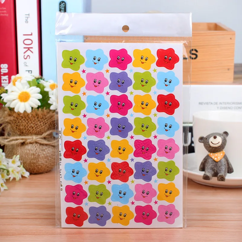

Wholesale 20sets(200pcs) Multicolor stars Smile Face and Cute Express Star Stickers Reward Kids for Notebook Skateboards Laptop