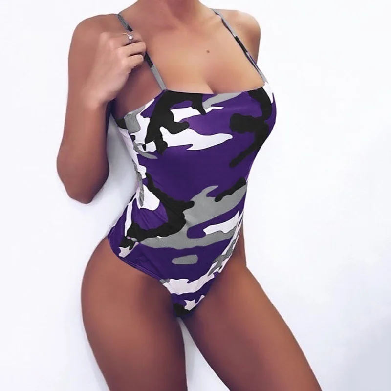 

European and American Slim Sling Camouflage One-piece Swimsuit Jumpsuit