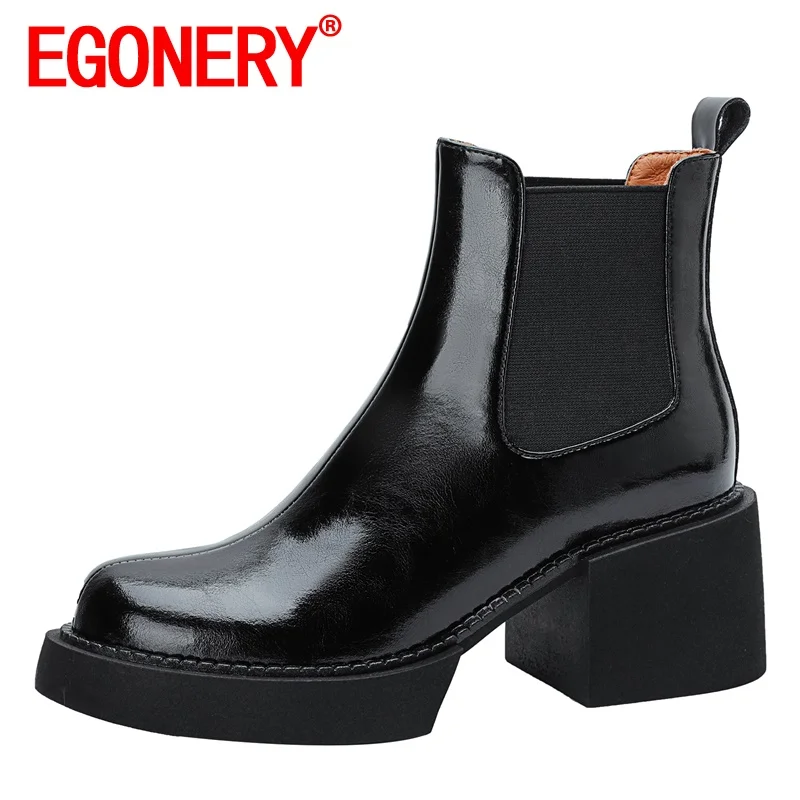 

EGONERY Women winter New style short boots Round Toe Concise office lady Solid color Mature soft Comfortable ventilation
