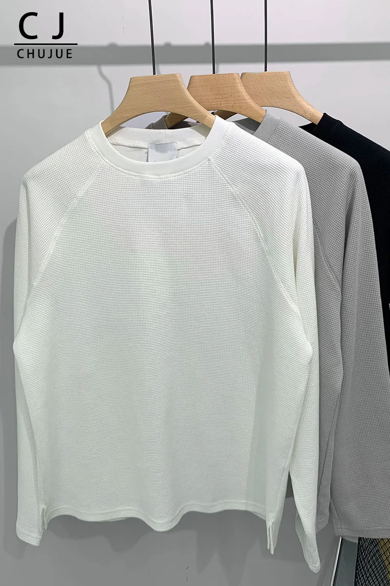 

Long-sleeved t-shirt loose casual plaid solid color bottoming shirt men's t-shirt