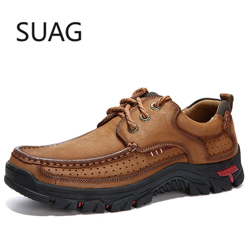 Online Sepatu Kulit Asli 100% Sepatu Kasual Kulit Sapi Pria Luar Ruangan Kualitas Tinggi Sepatu Datar Pria 2 Gaya Alas Kaki Pria Bertali