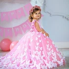 Цветочные платья для девочек на свадьбу, тюлевые кружевные наряды принцессы для первого причастия, праздничное платье для девочек