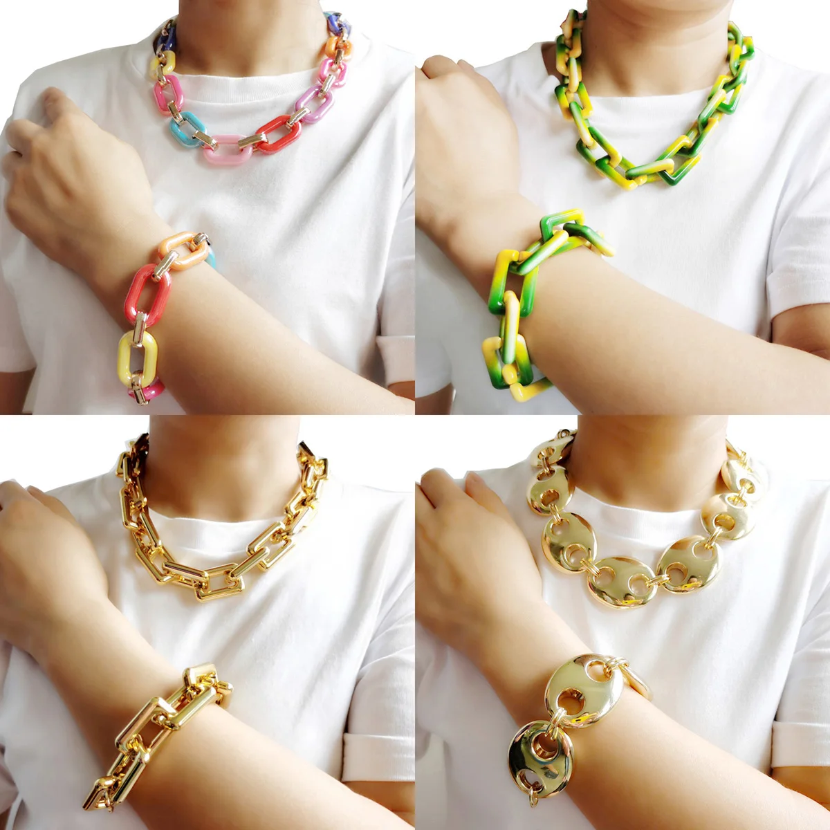 Ожерелье и браслет из акриловой цепи в богемном стиле|Ювелирные наборы| |