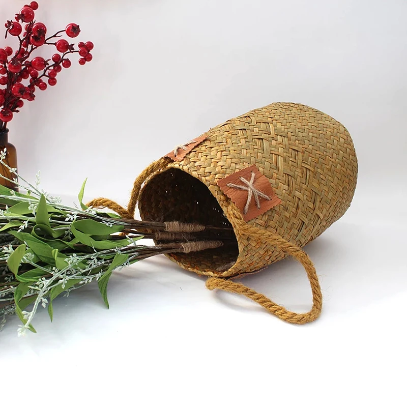 

Eco Natural Straw Basket Hand-woven Collapsible Flower Basket Dried Flower Wicker Woven Basket Fruit Basket Nordic Style ds99