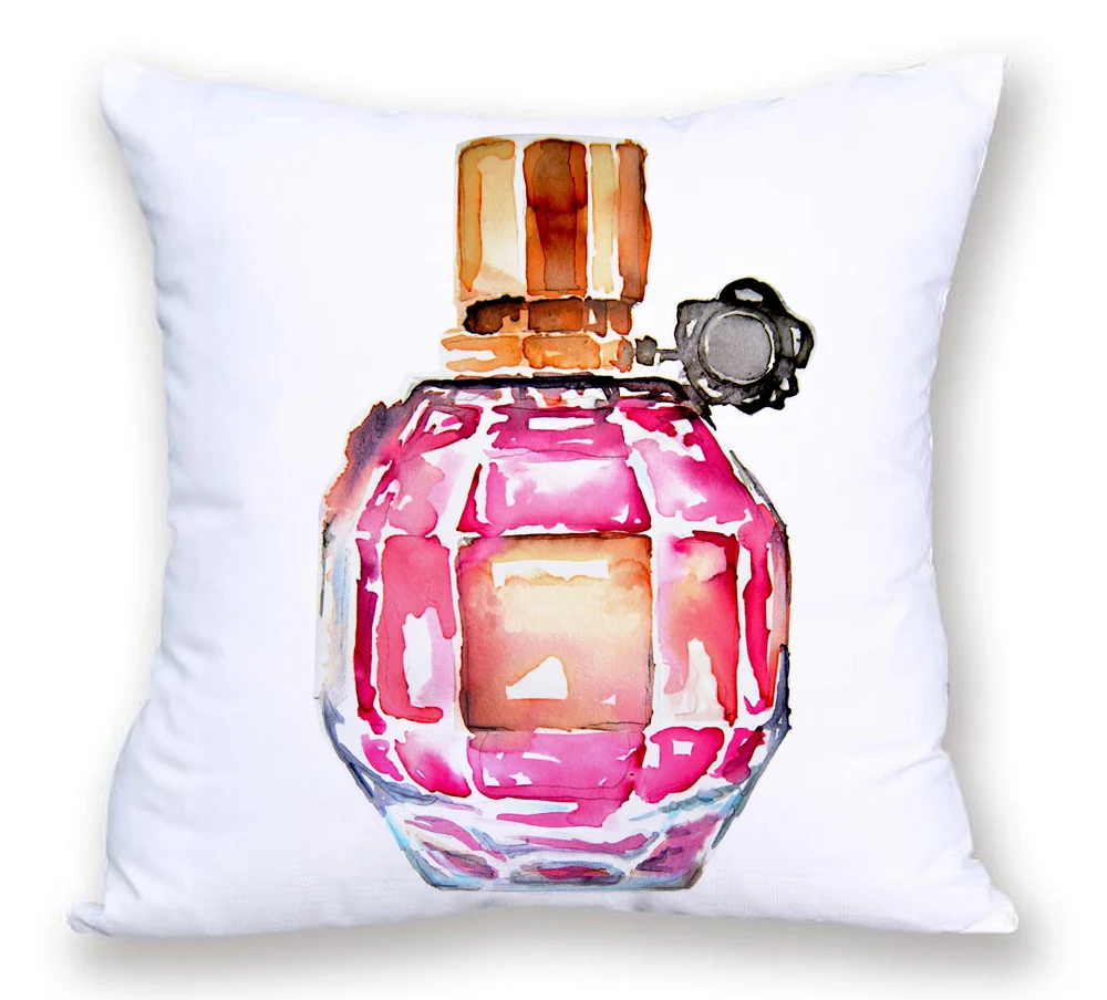 Наволочка для подушки в виде флакона духов с ручной росписью современный модный