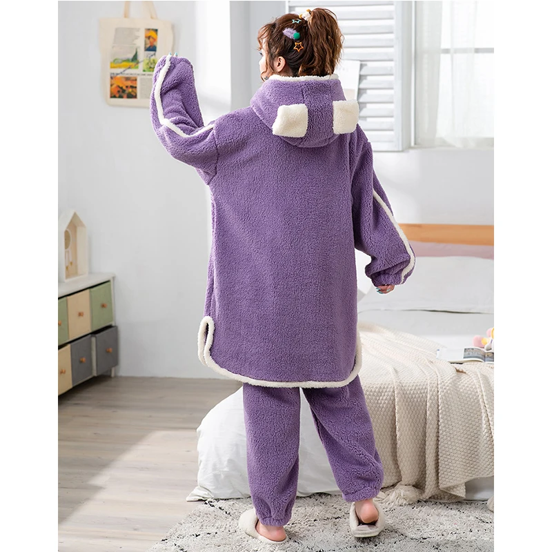 

2021NEW Pajamas Autumn Sleepwear Home dress Thickened Flannel Cardigan Suit robe Women's home clothes home wear women set Winter