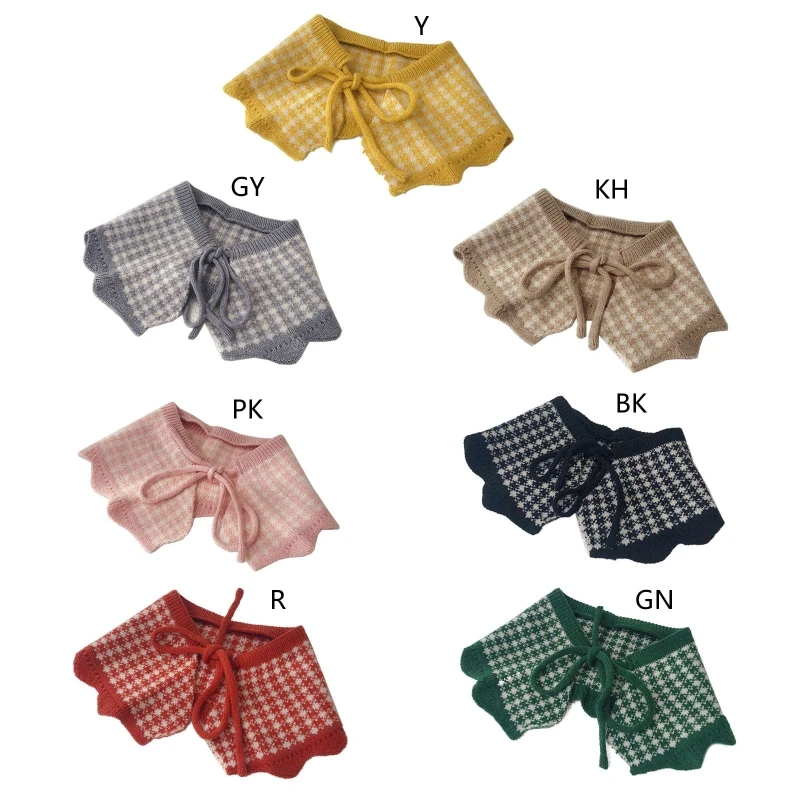 

T5EC Knitted Kids Scarf Baby Shawl Collar Neckwear for Girls Plaid Scarves Autumn Winter Children Lattice Neckerchief Bib Neck