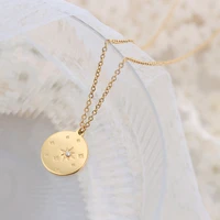 new exquisite round star pearl collar necklace for women stainless steel metal 18k gold round pendant necklace accessories