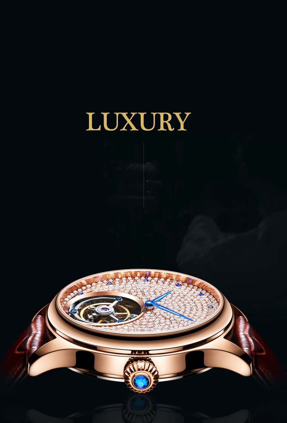 ORKINA Brand Luxury High-End Automatic Mechanical Watches Tourbillon Hollow Precious Stones Inlaid Mechanical Men's Watches