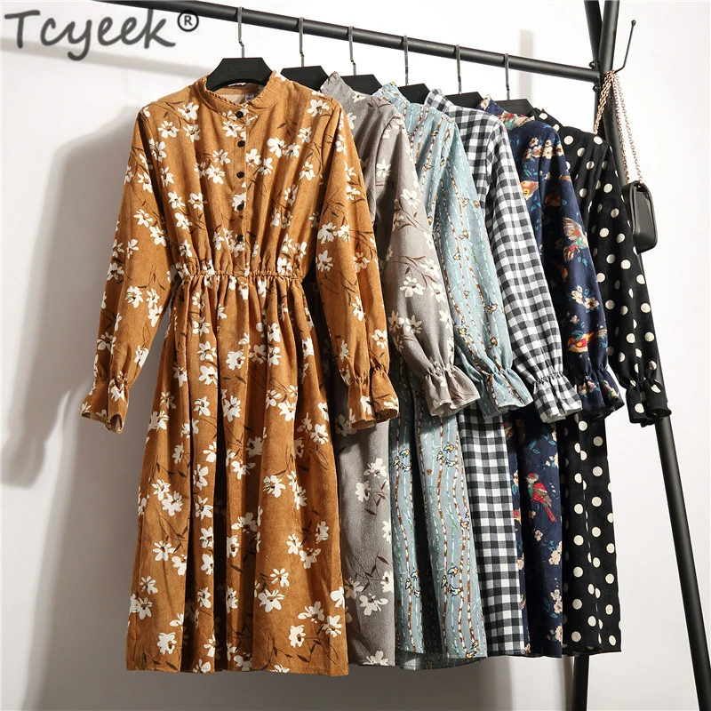 Винтажное женское платье трапециевидной формы с длинным рукавом и цветочным