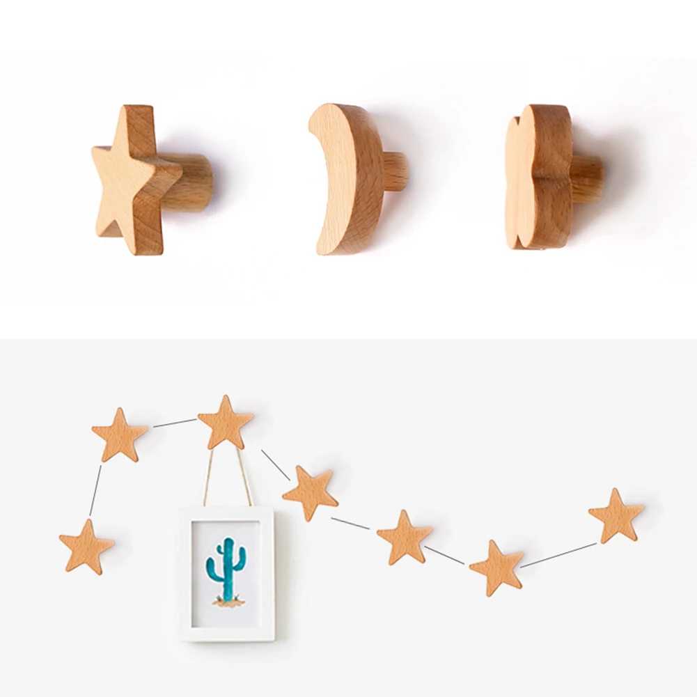 

Household Wall-Mounted Wood Decorative Hooks Simple Bedroom Wall Coat Hooks Wooden Creative Clothes Storage Hooks Kitchen