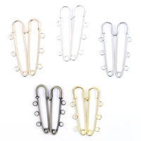 10pcs safety pins brooches connectors alloy bronze gold silver plated 3 holes for jewelry diy craft sewing apparel finding