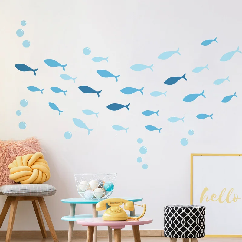 

42pcs/set Blue Vinyl Wallsticker for Baby kids Room Bathroom DIY Stickers Ocean Fish Scene Nursery Decoration Art PA169