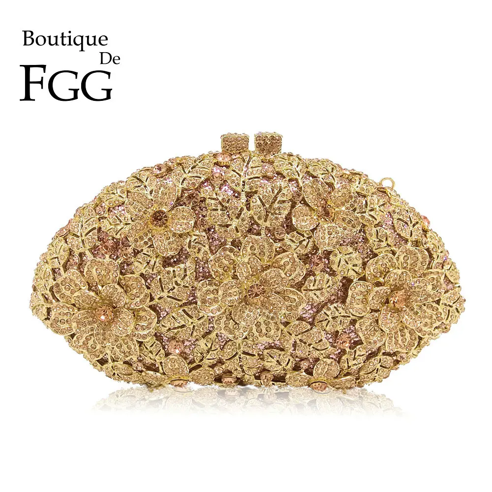 Женский Вечерний Клатч Boutique De FGG блестящая сумочка цвета шампанского с цветами и