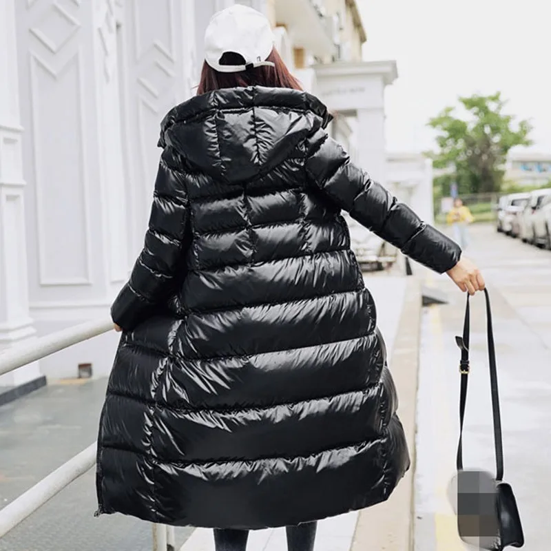 

Thick Medium Length Straight Womens Down Coats Korean Winter Warm Long Sleeve Zipper Casual Female Hooded Overcoats Streetwear