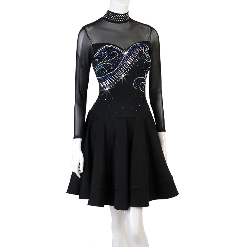 Популярное Новое Женское Платье для латиноамериканских танцев с длинным рукавом