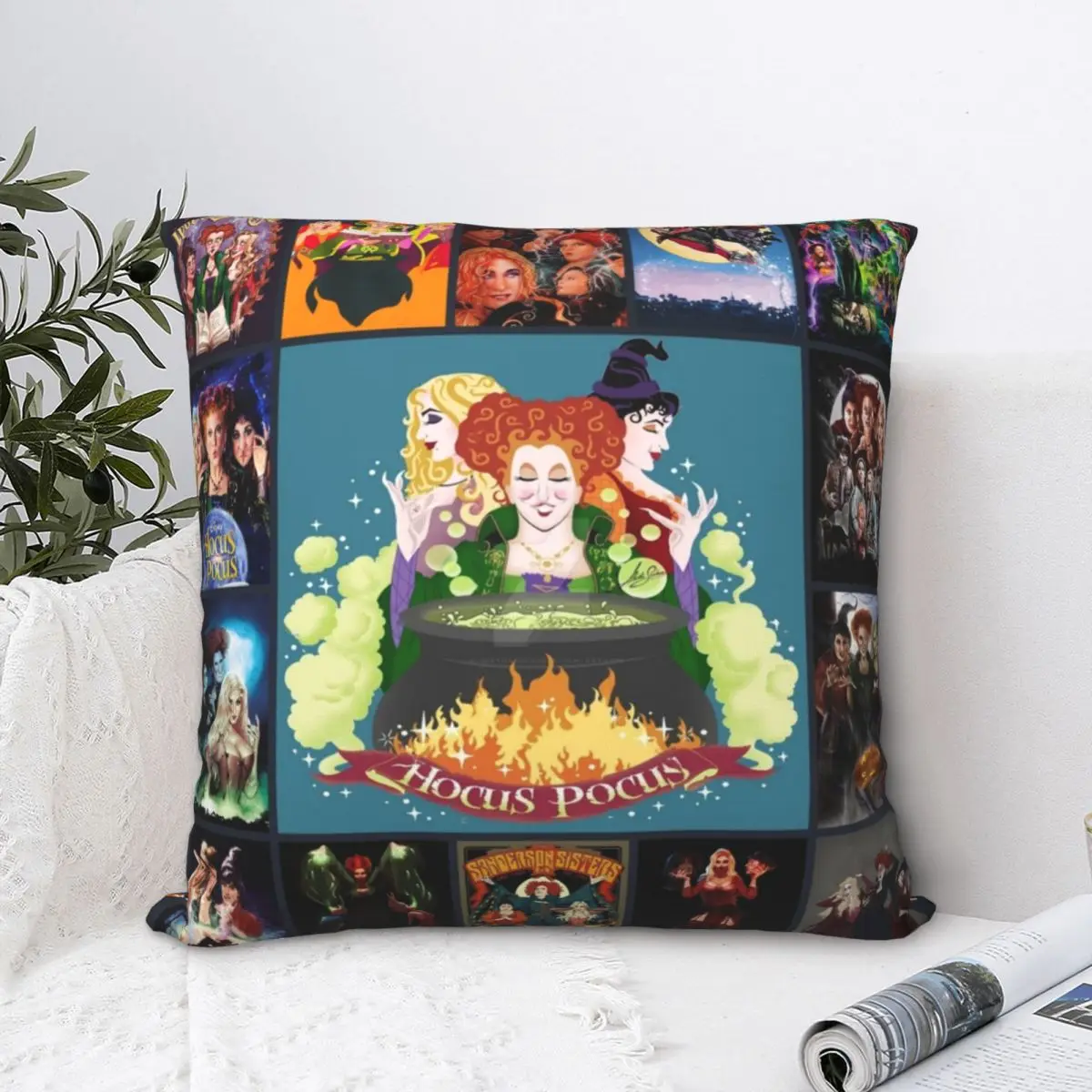 

Hocus Pocus Sanderson Sisters Square Pillowcase Cushion Cover Spoof Home Decorative Polyester Throw Pillow Case for Home Nordic