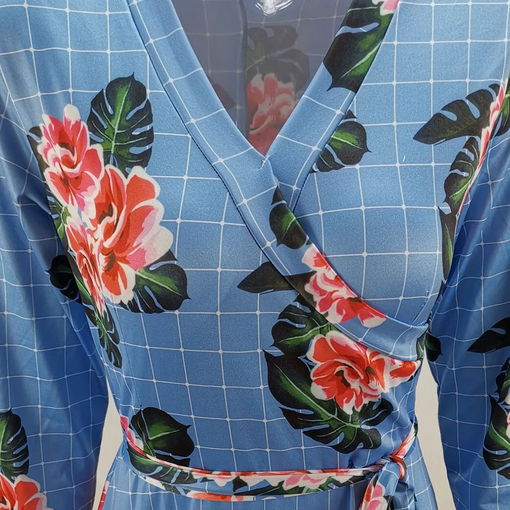 Осенние вечерние женские платья больших размеров с цветочным принтом и