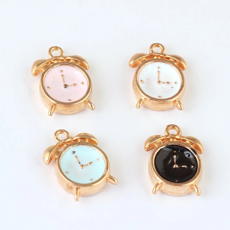 

10pcs /Lot Fit DIY Bracelet Pendant Enamel Alarm Clock Handmade Drop Oil 3D Charm Making Alloy 12*13mm 4 Colors