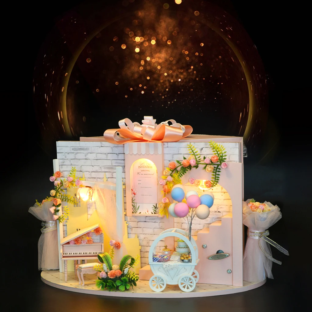 

Светодиодный й Сам кукольный домик светильник кой Свадебная сцена помолвка церемония самосборка Кукольный дом для детей взрослый домашний...