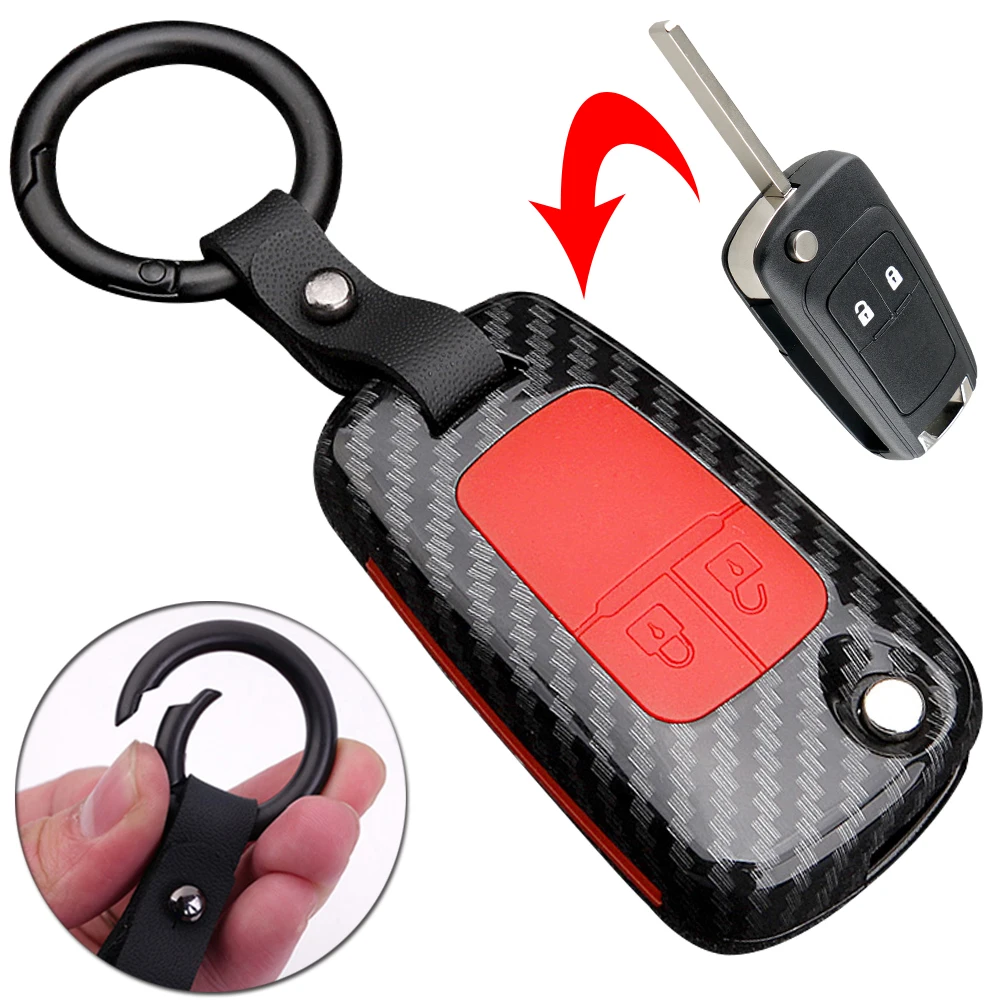 

2 Button Car Carbon Fiber Car Key Shell Case Cover For Opel Astra J Corsa D E Mokka A Zafira C Chevrolet Cruze Key Chain