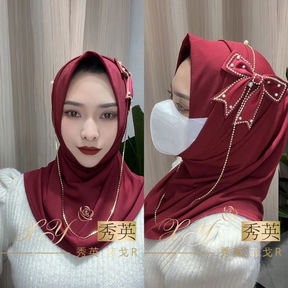 Mascarilla con lazo para niñas musulmanas, Hijab con lazo, moda nueva, 2022
