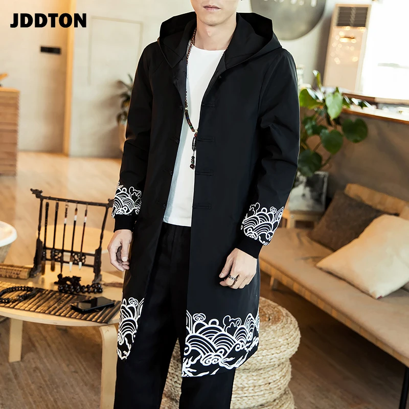 JDDTON весеннее мужское хлопковое кимоно с принтом свободный модный длинный