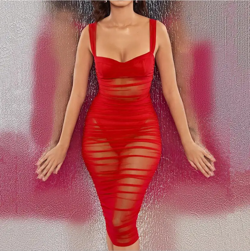 Цельнокроеное женское платье на бретелях Новое поступление 2020 черное Сетчатое