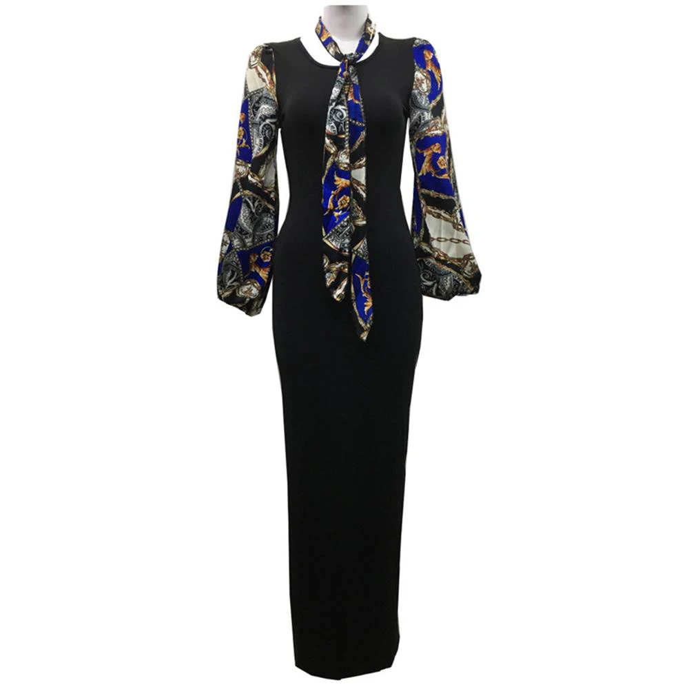

Office Elegant Dress New Round Neck Bandage Slim Fit Lantern Sleeve Print Personalized Design Casual 2021 Dress