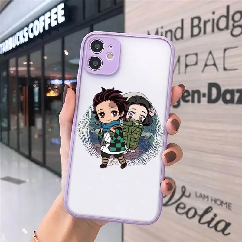 

Japan Demon Slayer Phone Case For iPhone 12 11 Mini Pro XR XS Max 7 8 Plus X Matte transparent Purple Back Cover