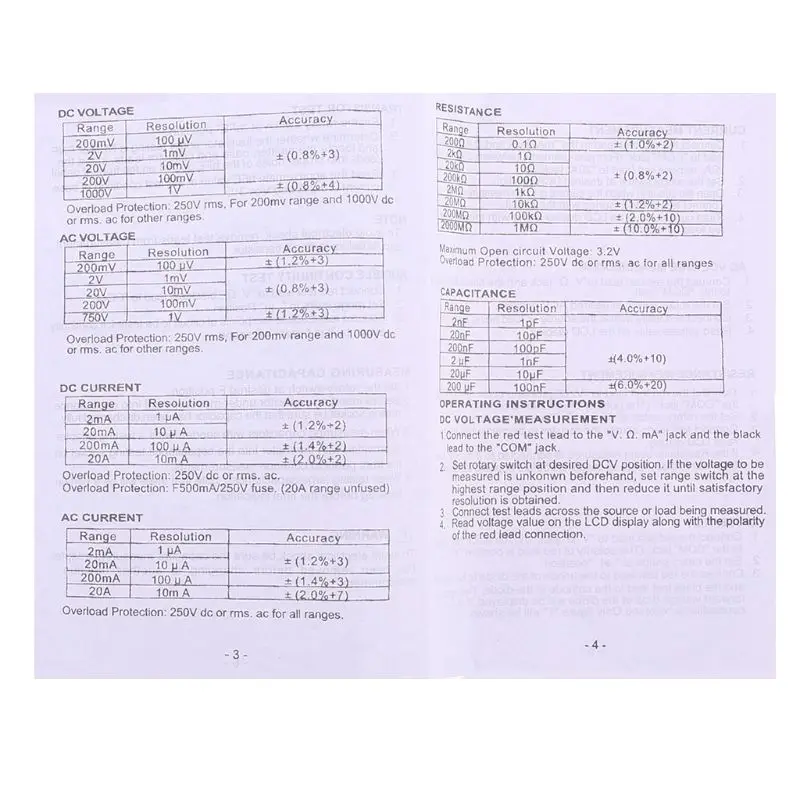

Цифровой ручной мультиметр 8301, Измерение постоянного/переменного тока, напряжения, сопротивления, тока 199