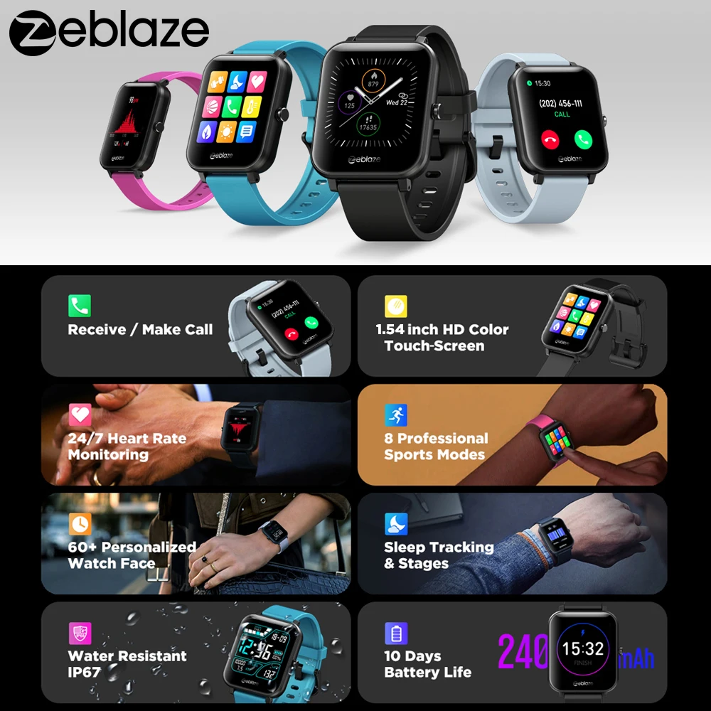 2021 New Zeblaze GTS Smart Watch Men Bluetooth Call IP67 Waterproof 1.54in IPS Touch Screen Heart Rate DIY Watchface Smartwatch |