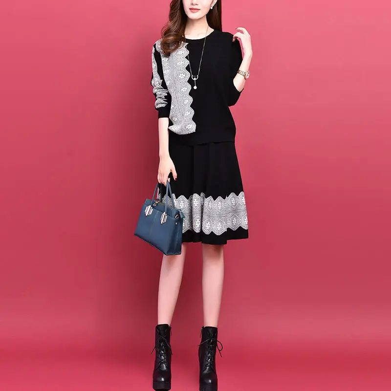 

2021 New Korean Loose Sweater + A-line Skirt Knit Skirt Suit Fashion Spring and Autumn Women